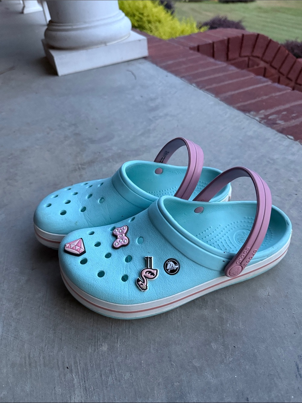 CROCS Kids Light Blue Clogs with Pink Heel Strap